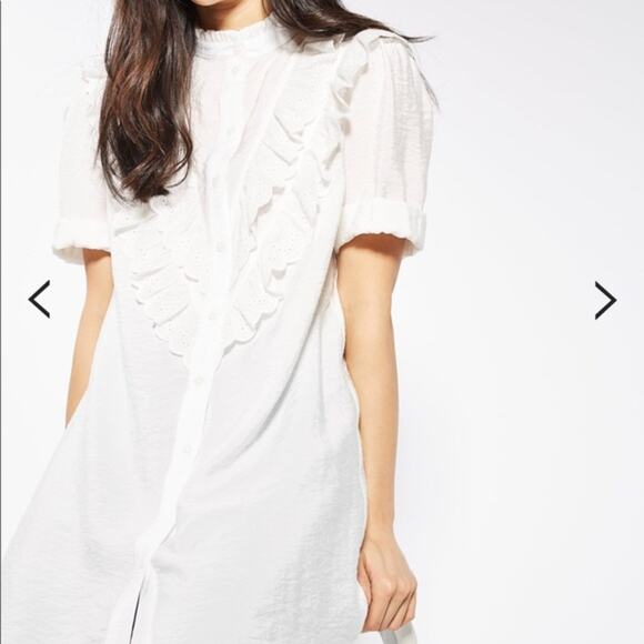 Topshop Bib Frill Shirt Dress - Picture 1 of 7